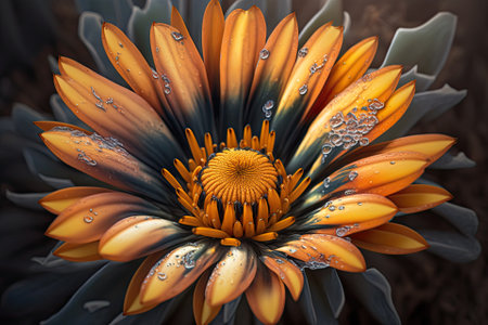 With dew drips in the centre, gazania blooms. up close. the background. Generative AIの素材