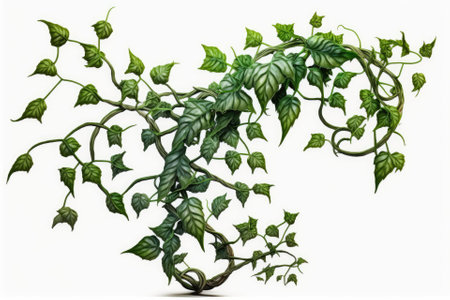 Wild liana vine that is twisted and isolated on a white backdrop with a clipping path. Generative AIの素材