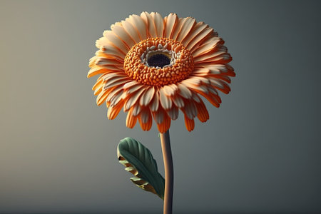 On a white backdrop, a single orange gerbera flower is shown. Generative AIの素材