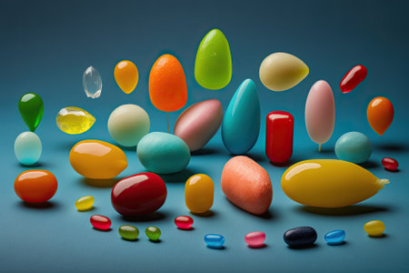 different jelly beans against a blue backdrop. Generative AIの素材