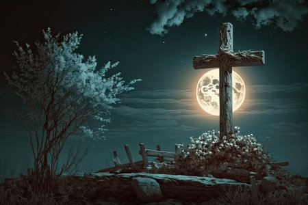 at the cross, Mary Halloween Easter. Generative AIの素材
