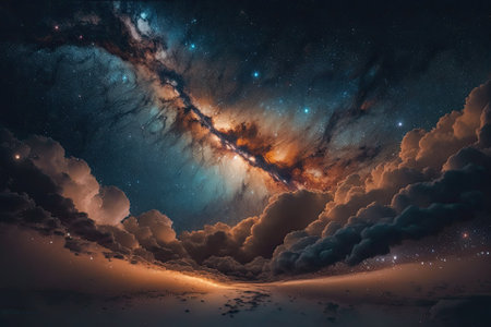 long exposure shot of the milky way galaxy in a cloudy sky with grit. Generative AIの素材
