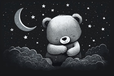Illustration of a cute baby bear with a cloud and stars. Generative AIの素材
