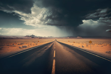 empty roads, a barren landscape, and clouds. Generative AIの素材