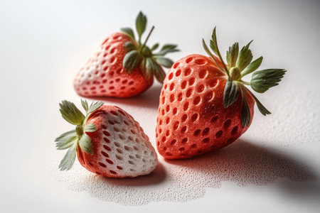 strawberries against a white backdrop with texture. a side view. Generative AIの素材