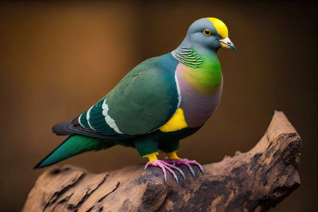 A Green Pigeon with Yellow Feet Sat. Generative AIの素材
