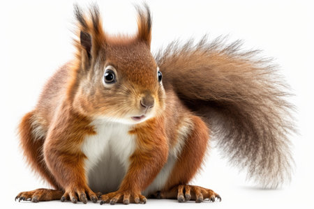 A picture of a Eurasian red squirrel against a white background. Generative AIの素材
