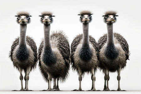 A group of ostriches standing alone against a white background. Generative AIの素材