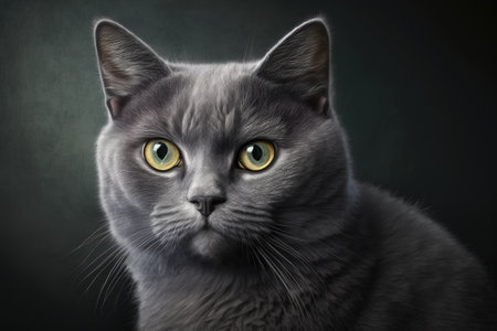 A picture of a gray cat with an interested expression. Animal care. Animal emotions. Pet, friend, veterinarian. Generative AIの素材