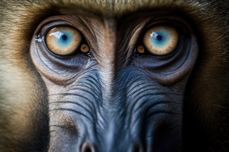 A close up picture of the eyes of a baboon. Generative AIの素材