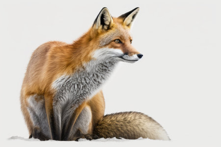 A lone red fox on a white background. Generative AIの素材