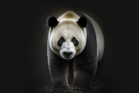 A picture of a giant panda bear on a black background. Generative AIの素材