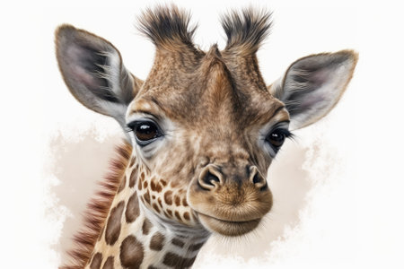 A portrait of a baby giraffe done in watercolor on a white background. Generative AIの素材