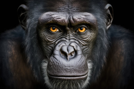 A picture of a good looking ape with orange eyes. Generative AIの素材
