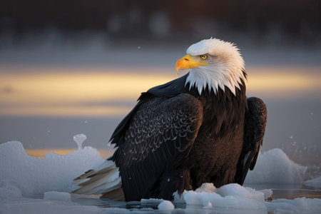 A picture of a wild Bald Eagle in Alaska in the winter. Generative AIの素材