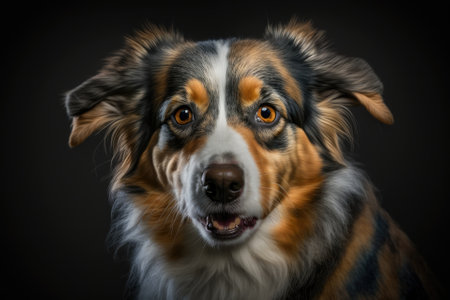 A female Australian Shepherd dog with a wild and angry face. Generative AIの素材