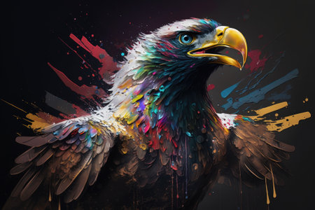 Animal Paint series. A multicolored painting of an eagle on the subject of creativity, abstract art, and the power of the mind. Generative AIの素材