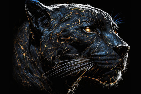Black panther template with a black background. Generative AIの素材