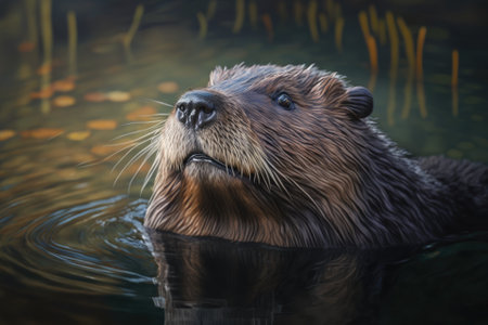 A portrait of a North American beaver taken up close in Quebec, Canada. Generative AIの素材