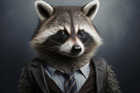 A picture of a raccoon in a suit for work. Generative AIの素材