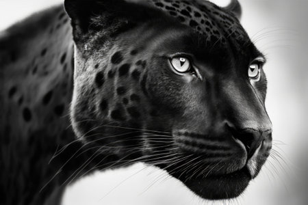 Close up picture of a black panther with a white background. Generative AIの素材