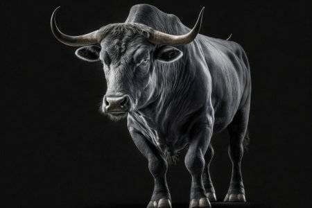 Bull picture on a black background. Generative AIの素材