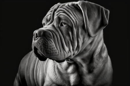 Adult shar pei in black on a black and gray background. Generative AIの素材