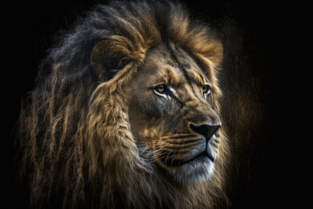 Beautiful lion portrait, lion in the dark. Generative AIの素材