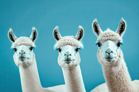 Alpacas in white on a blue background. Generative AIの素材