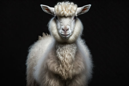 Angora goat in a picture. The Angora or Ankara is a type of goat that has been raised in Turkey. Animal looks at camera. Theme of animals View from up high. Generative AIの素材