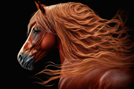 Beautiful moving picture of a red horse with a long mane. Generative AIの素材