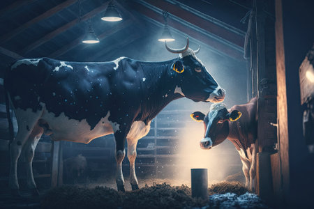 Farming is feeding cows in a cowshed. Taking care of animals or farmers taking care of wagyu cows on farms. Generative AIの素材