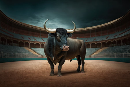 Bull in the Spain Bullring. Generative AIの素材