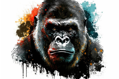 Gorilla face. Big Mountain A Picture Gorilla on a white background by itself. Hand painted ethnic decoration. Africans design. May be used to design T shirts, bags, postcards, posters, and banners. Generative AIの素材
