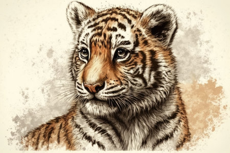 Cute little tiger portrait. Hand drawn picture for a nursery. Generative AIの素材