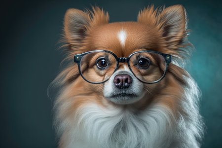 Dog wearing glasses and looking serious. Generative AIの素材