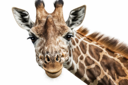 Giraffe portrait on white background, isolated. Generative AIの素材