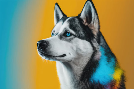 Isolated Husky Dog on Colored Background. Generative AIの素材