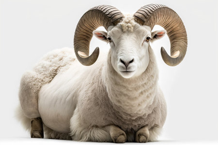 Isolated white ram on white background. Generative AIの素材