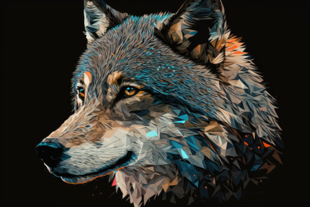 Flat color drawing of a wolf by neural networks. Generative AIの素材
