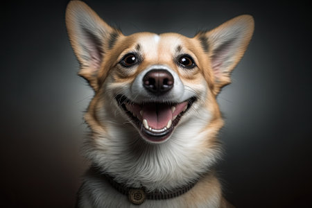 The dog is smiling at the camera and showing its teeth. Generative AIの素材