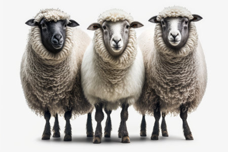 On a white background are three sheep. Generative AIの素材