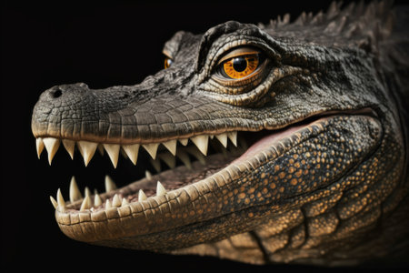 In the Pampas del Yacuma, Bolivia, a close up of the head of a Black Caiman (Melanosuchus niger) with its jaws open shows its teeth. Generative AIの素材