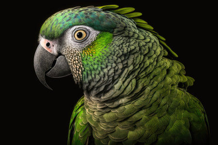 Mealy parrot portrait, Amazona farinosa. Large, bright green parrots that live in tropical lowlands with humid evergreen forests. Uncommon. Generative AIの素材