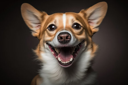 The dog is smiling at the camera and showing its teeth. Generative AIの素材