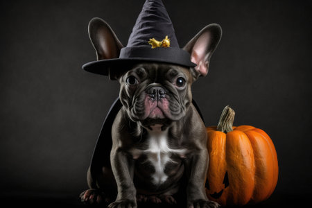 idea about Halloween. A picture of a young French bulldog. Animal, pet. Generative AIの素材