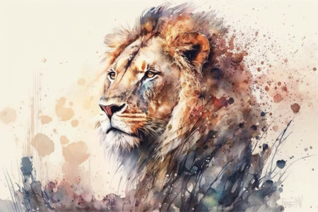 This is a cute lion with a watercolor look. Generative AIの素材