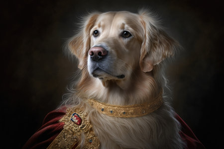 Portrait of a golden retriever as a royal pet. Generative AIの素材