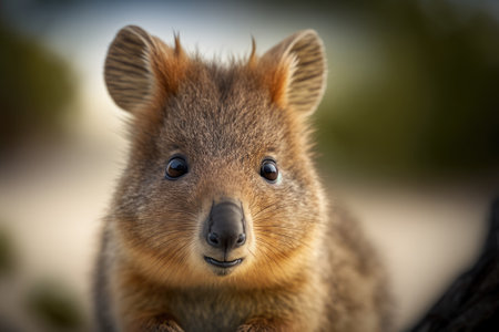 Portrait of a cute Quokka, a small kangaroo, taken up close at Rottnest Island in Perth, Western Australia. Generative AIの素材