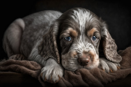 Weimar puppy dog takes a nap in front of the camera. Generative AIの素材